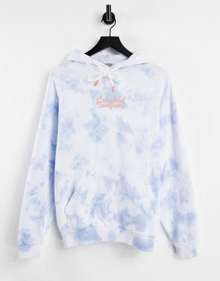 Crooked Tongues Super Oversized Hoodie In Blue Tie Dye - Part Of A Set-blues
