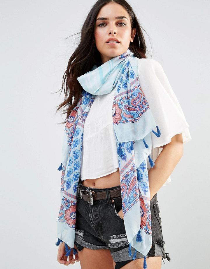 Liquorish Lightweight Printed Scarf - White