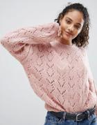 Nobody's Child Relaxed Sweater In Textured Knit - Pink