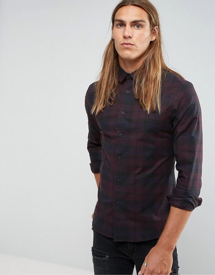 Asos Stretch Slim Check Shirt - Purple