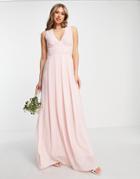 Tfnc Bridesmaid Chiffon V-front Maxi Dress With Pleated Skirt In Whisper Pink