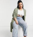 Only Curve Longline Cardigan In Green