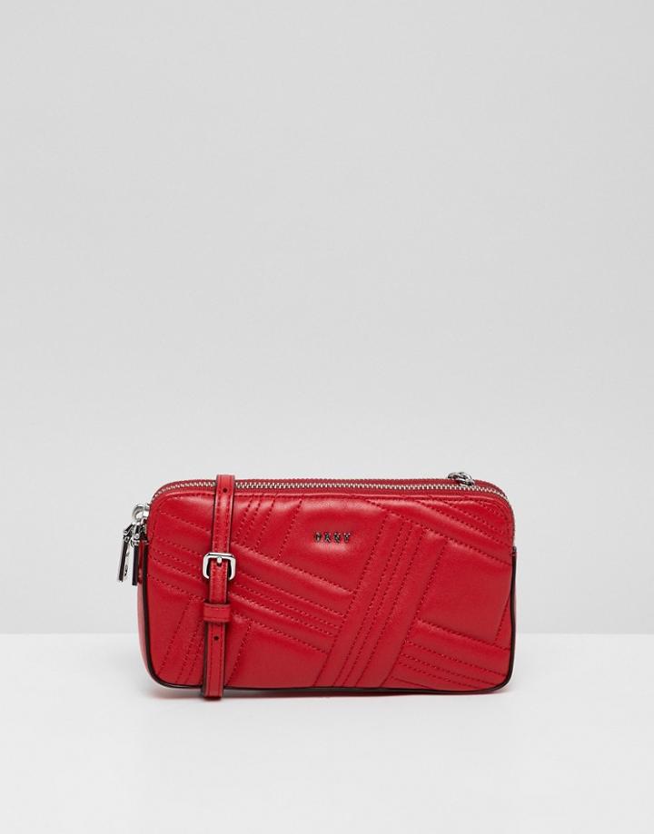 Dkny Allen Leather Quilted Top Zip Bag In Red - Red