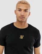 Siksilk T-shirt With Gold Logo In Black - Black