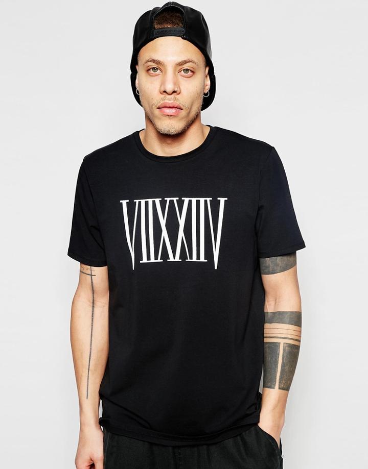 Asos Longline T-shirt With Roman Numeral Back Print - Black