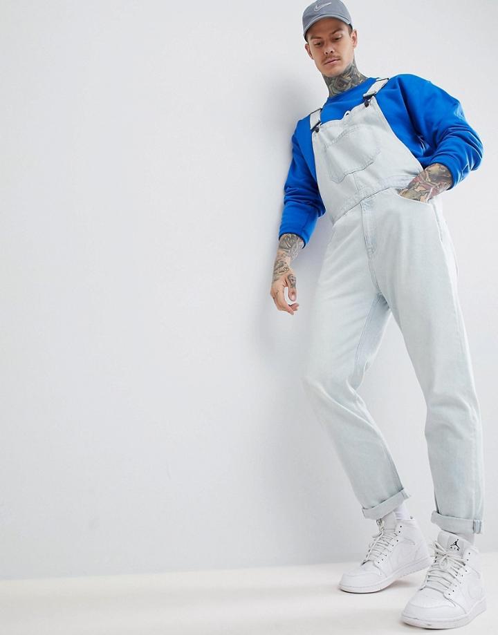 Asos Design Skinny Denim Overalls In Light Wash Blue - Blue