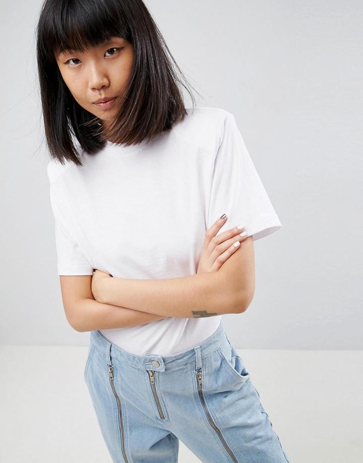 Asos White Crew Neck T-shirt Body With Shoulder Pads - White