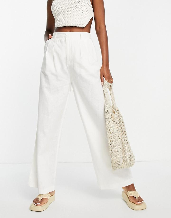 New Look Wide Leg Linen Pants In Oatmeal-neutral