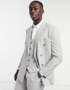 Topman Slim Double Breasted Suit Jacket In Gray-grey