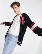 Vintage Supply Cardigan In Black With Varsity Logo Print