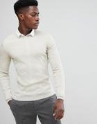 Asos Merino Mix Rib Sweater In Oatmeal-beige