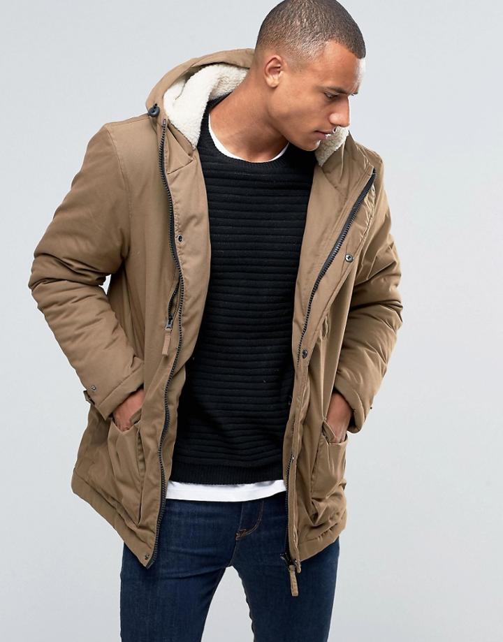 D-struct Sherpa Lined Parka Jacket - Tan