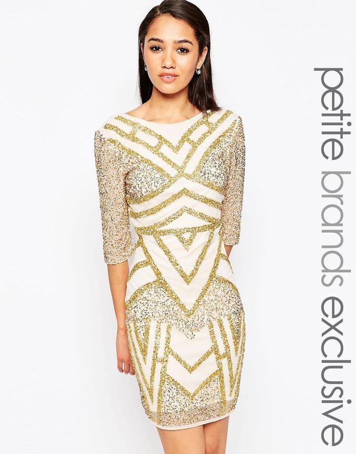 Maya Petite Embellished Body-conscious Dress - Cream