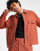 Asos Design Crinkle Smart Trucker Jacket In Rust - Part Of A Set-brown