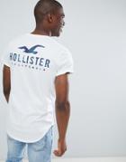 Hollister Front And Back Logo Print T-shirt Curved Hem In White - White