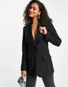In The Style X Lorna Luxe Contrast Lapel Fitted Longline Coordinating Blazer Dress In Black