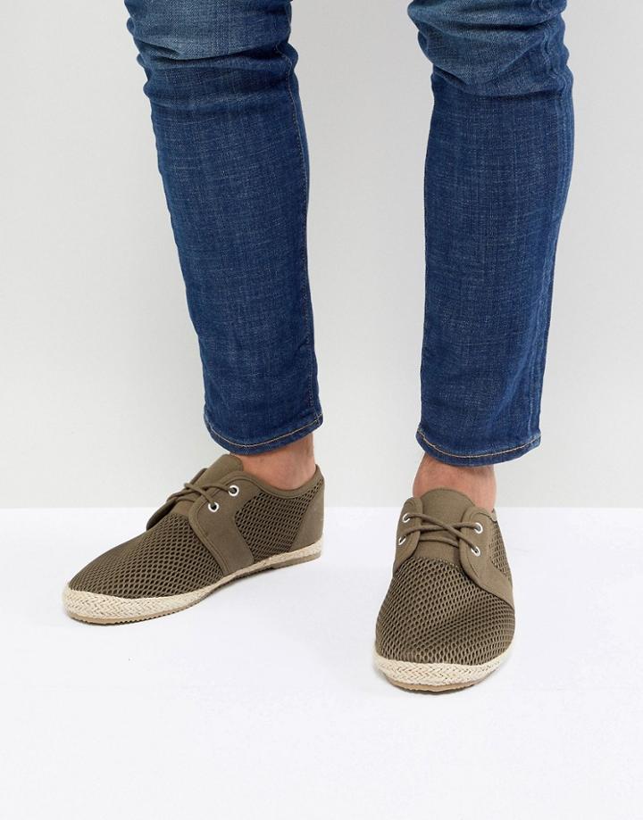 Brave Soul Lace Up Espadrilles In Khaki Mesh - Green