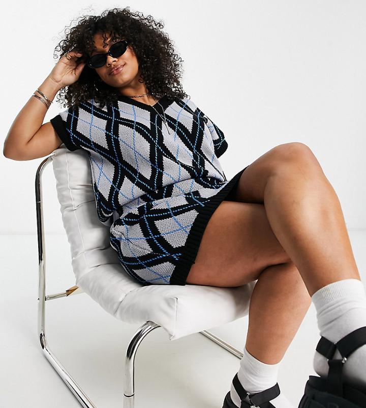 Asos Design Curve Knit Tank In Jacquard Plaid - Part Of A Set-multi