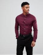 Asos Design Skinny Shirt In Burgundy With Grandad Collar - Red