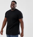 Asos Design Plus Longline T-shirt With Side Splits In Black - Black