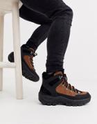 Asos Design Hiker Lace Up Boots In Brown And Black Faux Suede