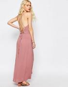 Asos Maxi Dress With Tie Back - Dusky Pink