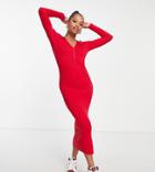 Missguided Petite Polo Neck Ribbed Midi Dress In Red
