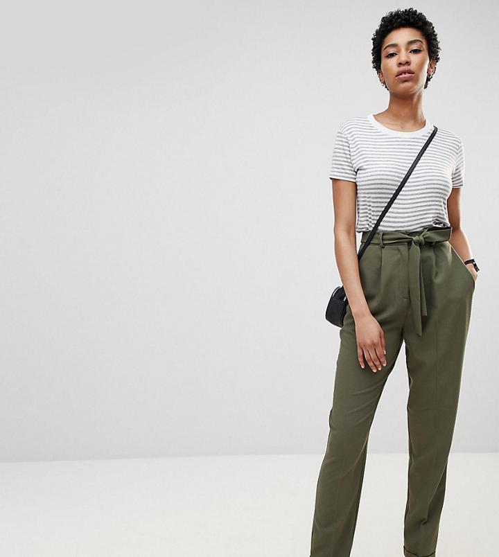 Asos Design Tall Woven Peg Pants With Obi Tie-green