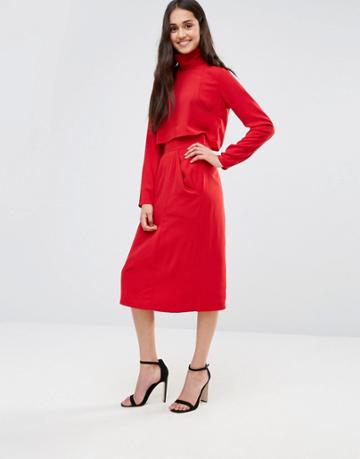 Re: Dream High Waist Midi Pencil Skirt With Pockets - Red