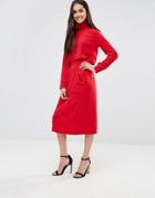 Re: Dream High Waist Midi Pencil Skirt With Pockets - Red