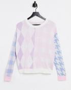 Gianni Feraud Crew Neck Sweater In Mixed Pastel Check-multi