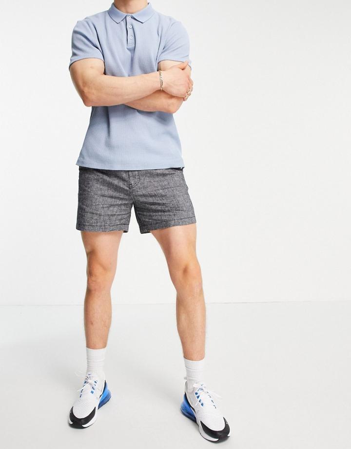 Jack & Jones Intelligence Linen Shorts With Drawstring In Black