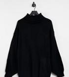 Missguided Plus Roll Neck Sweater With Cable Sleeve In Black
