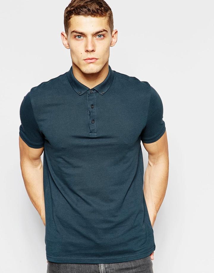 Asos Pique Polo In Gray - Gray