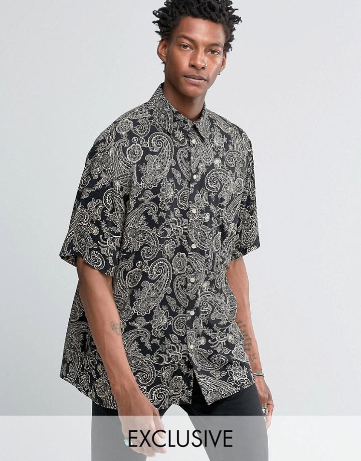 Reclaimed Vintage Festival Shirt In Skater Fit - Black