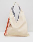 Yoki Fashions Slouchy Shoulder Bag With Contrast Tassel - Beige