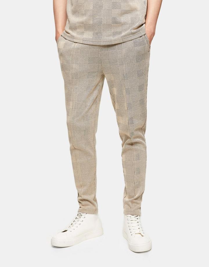 Topman Check Sweatpants In Stone-neutral
