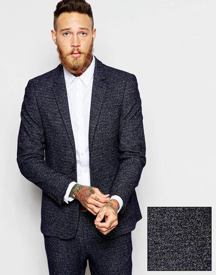 Asos Skinny Suit Jacket In Neppy Jersey - Navy