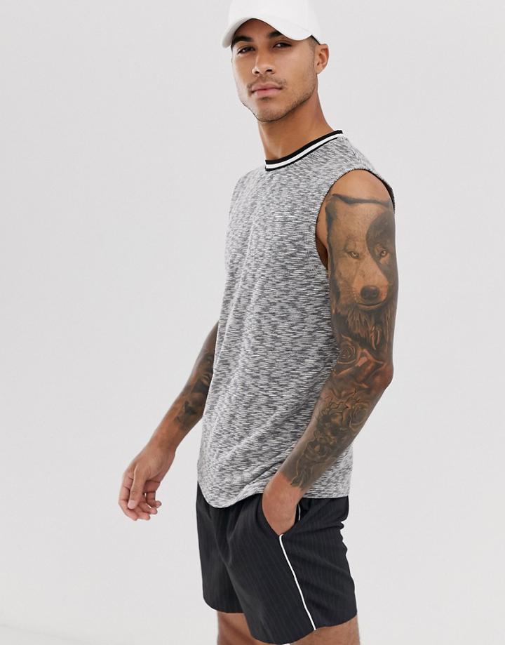 Asos Design Tank Tank With Contrast Tipping In Interest Fabric In Gray - Gray