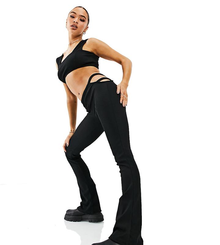 Asyou 90's Kick Flare Pants With Cut Out Strap Sides In Black