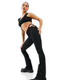 Asyou 90's Kick Flare Pants With Cut Out Strap Sides In Black