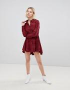 Unique 21 Red And Black Brushed Shirt Dress - Multi