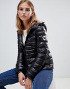 Brave Soul Everett Mid Padded Coat With Hood In Shine Finish - Black