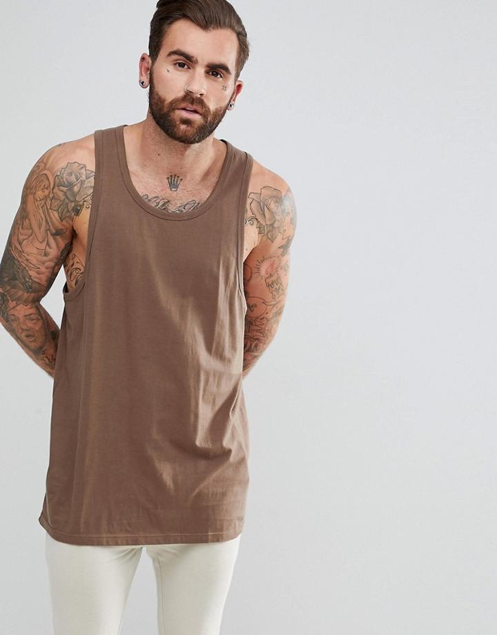 Brave Soul Longline Drop Arm Hole Tank - Tan