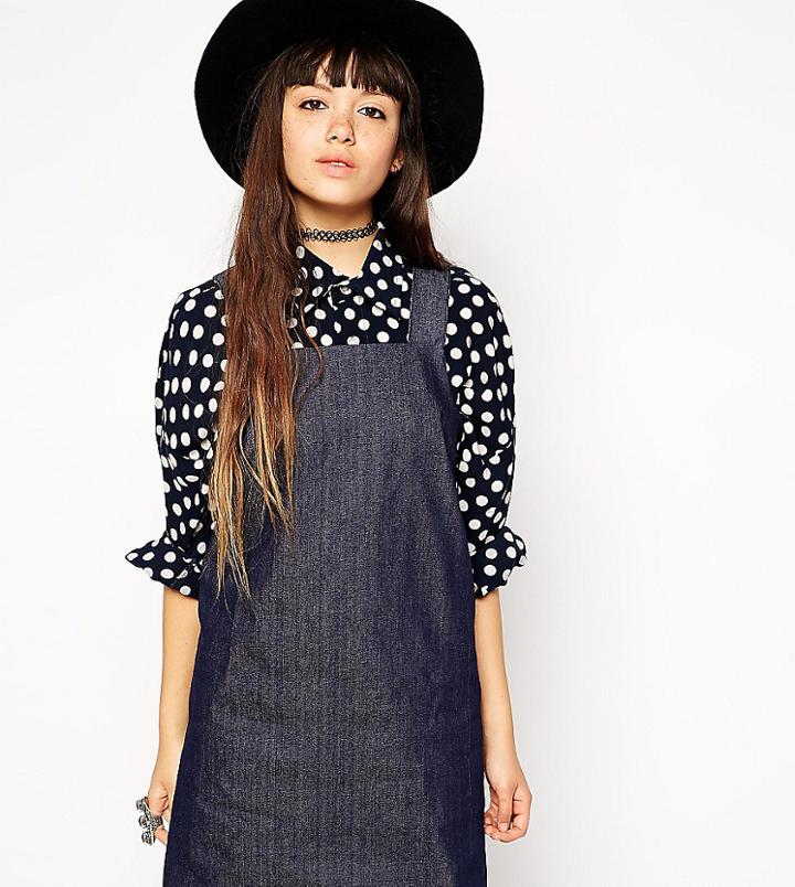 Asos Reclaimed Vintage A-line Denim Pinafore Dress - Blue