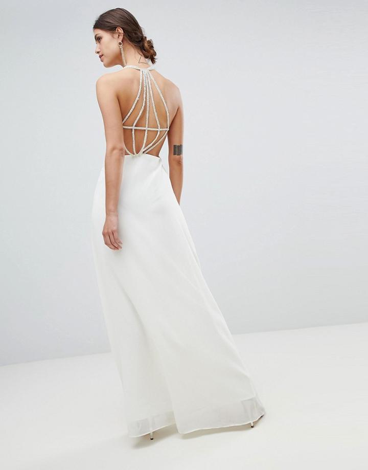 Minuet Exposed Back Maxi Dress With Strap Detail-white