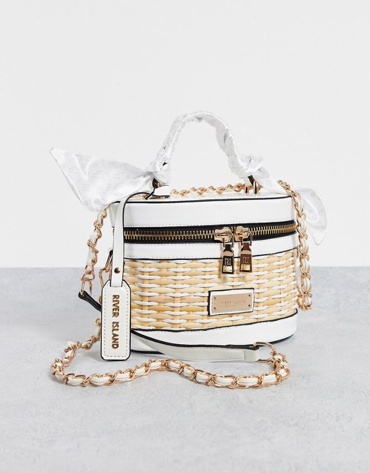 River Island Wicker Vanity Makeup Bag In White