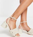 Public Desire Wide Fit Got This Block Heeled Sandals With Woven Detail In Natural-neutral