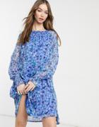 Vero Moda Smock Dress In Blue Floral-multi