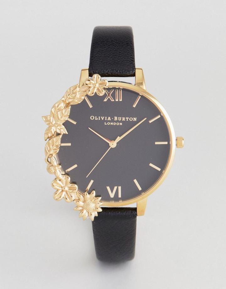 Olivia Burton Ob16cb07 Case Cuff Leather Watch In Black - Black